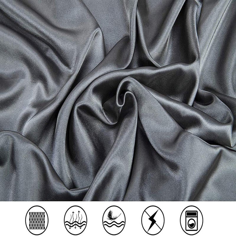 Luxbedding Satin Bed Sheets Queen Sheet Set, Grey Silk Sheets, 4 - Pieces Soft Bedding Set with 1 Deep Pocket Fitted Sheet,1 Flat Sheet,2 Pillowcase - Image 2